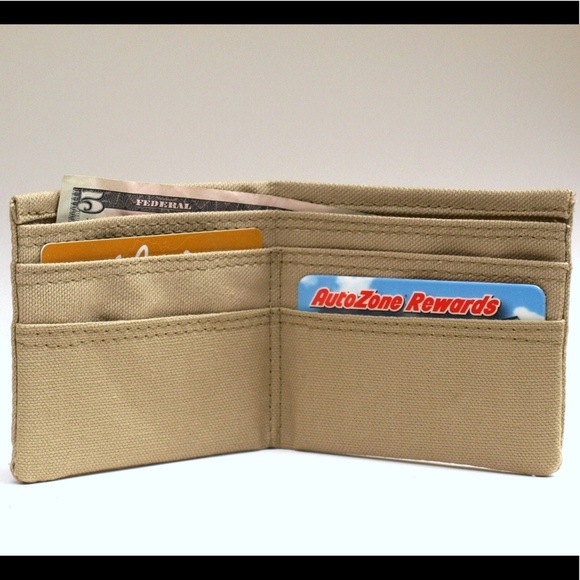 Men’s Wallet bifold army green with genuine leather corners - Picture 4 of 5